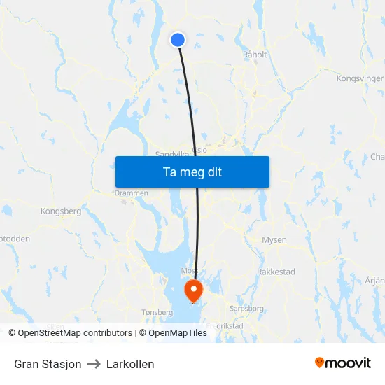 Gran Stasjon to Larkollen map