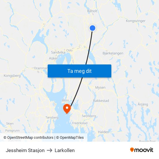 Jessheim Stasjon to Larkollen map