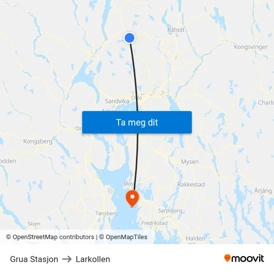 Grua Stasjon to Larkollen map