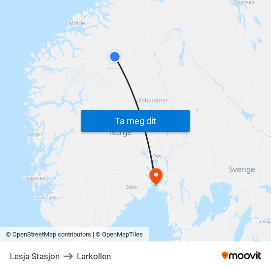 Lesja Stasjon to Larkollen map
