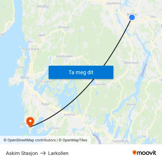 Askim Stasjon to Larkollen map