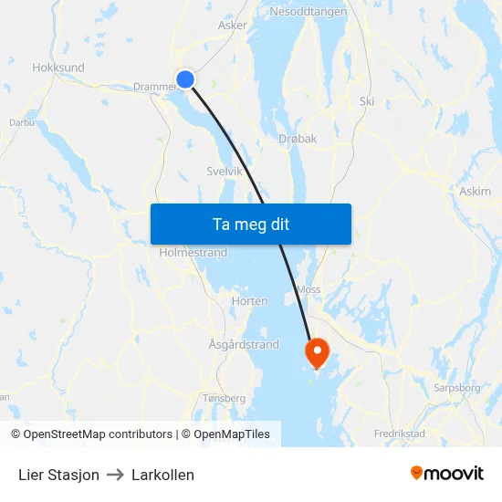 Lier Stasjon to Larkollen map