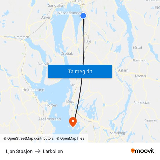 Ljan Stasjon to Larkollen map