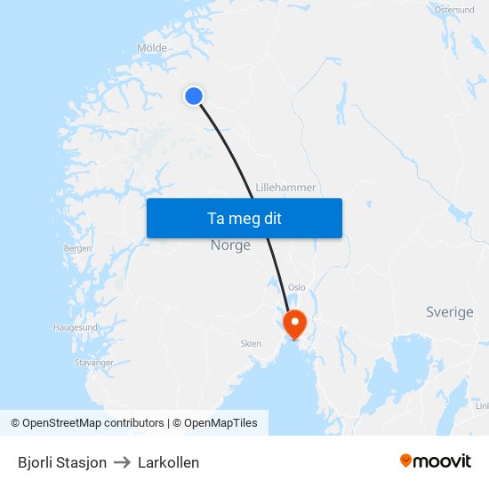 Bjorli Stasjon to Larkollen map