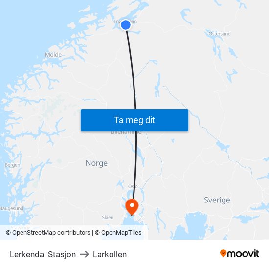 Lerkendal Stasjon to Larkollen map