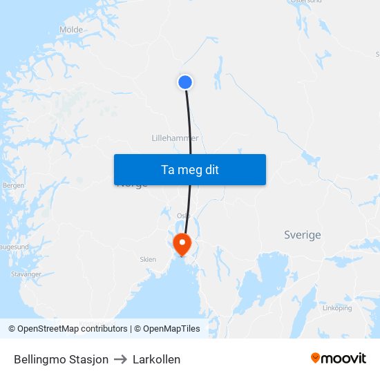 Bellingmo Stasjon to Larkollen map