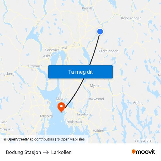 Bodung Stasjon to Larkollen map