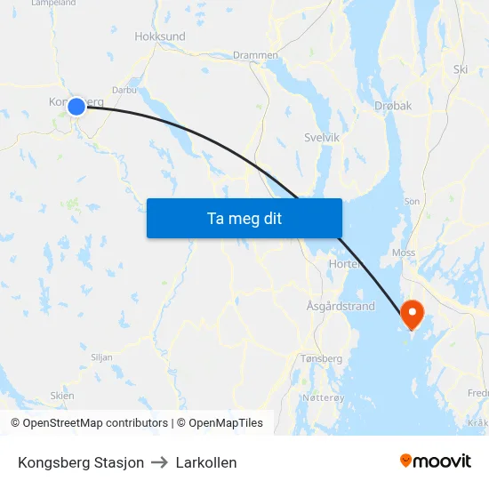 Kongsberg Stasjon to Larkollen map