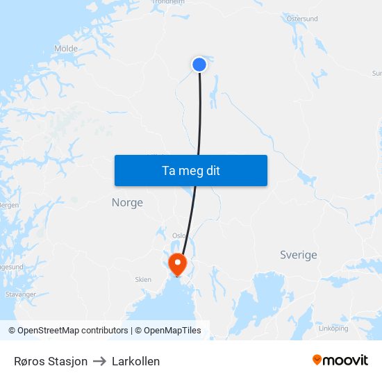 Røros Stasjon to Larkollen map