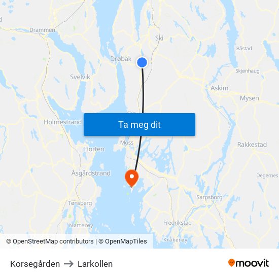 Korsegården to Larkollen map