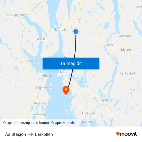 Ås Stasjon to Larkollen map