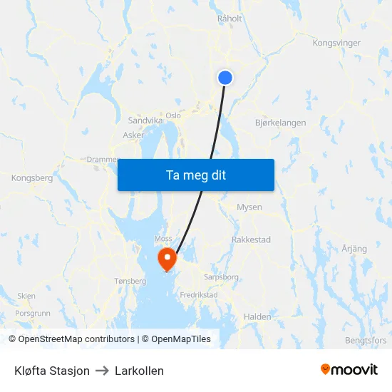 Kløfta Stasjon to Larkollen map