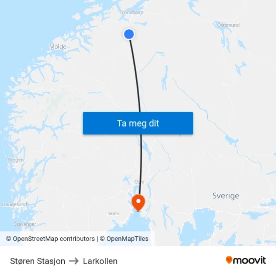 Støren Stasjon to Larkollen map