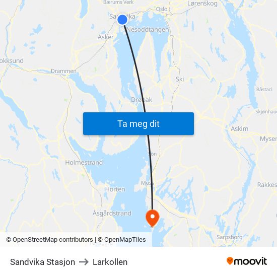 Sandvika Stasjon to Larkollen map