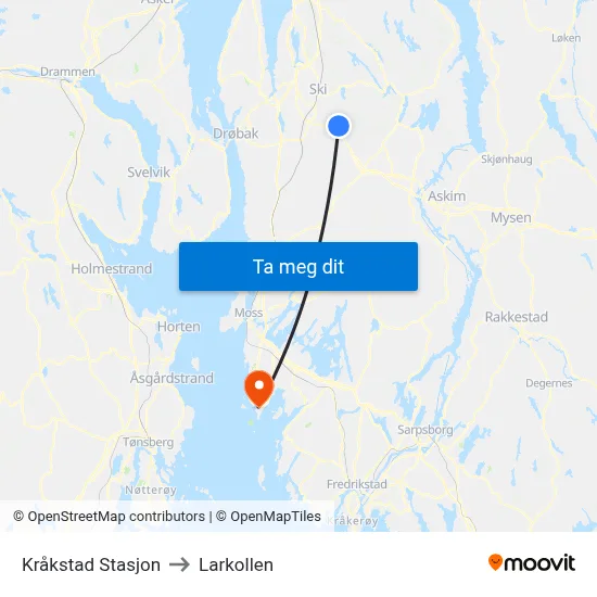 Kråkstad Stasjon to Larkollen map