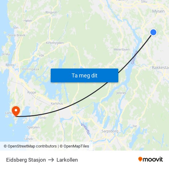 Eidsberg Stasjon to Larkollen map