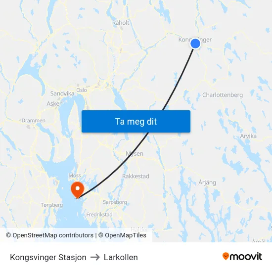Kongsvinger Stasjon to Larkollen map