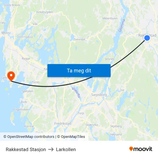 Rakkestad Stasjon to Larkollen map