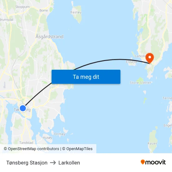 Tønsberg Stasjon to Larkollen map