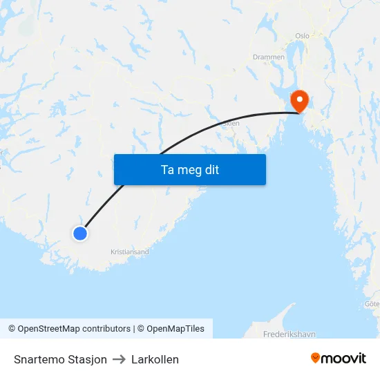 Snartemo Stasjon to Larkollen map