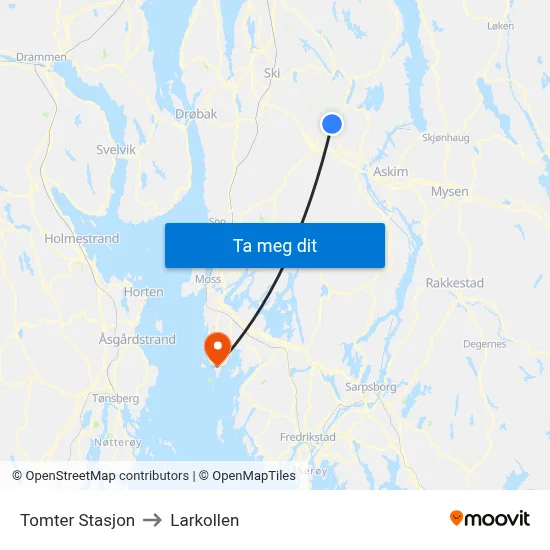 Tomter Stasjon to Larkollen map