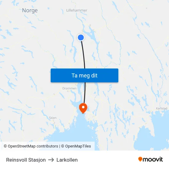 Reinsvoll Stasjon to Larkollen map