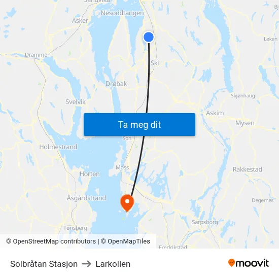 Solbråtan Stasjon to Larkollen map