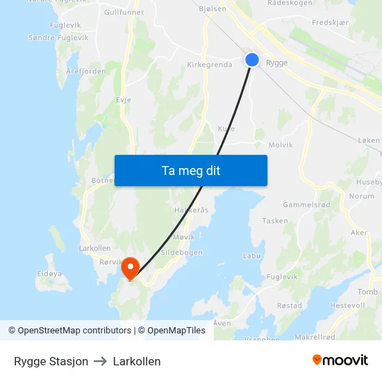 Rygge Stasjon to Larkollen map