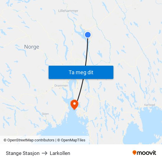 Stange Stasjon to Larkollen map