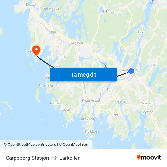 Sarpsborg Stasjon to Larkollen map