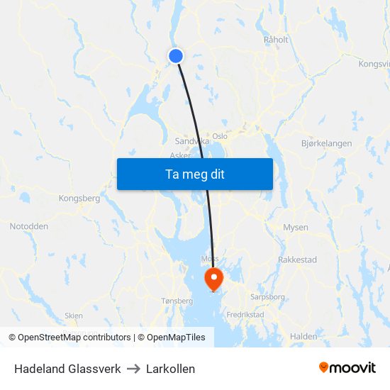 Hadeland Glassverk to Larkollen map