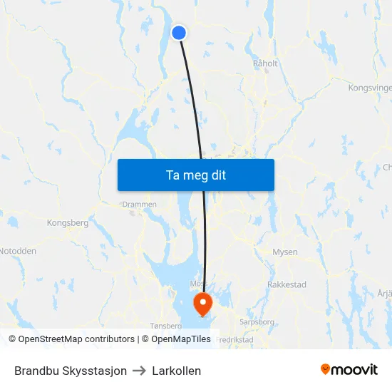 Brandbu Skysstasjon to Larkollen map
