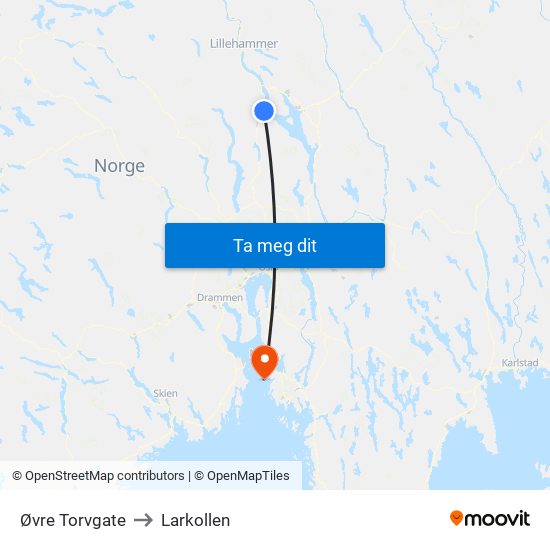 Øvre Torvgate to Larkollen map