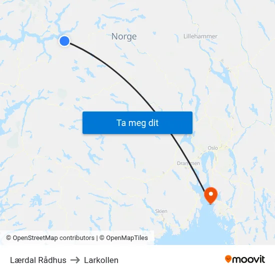 Lærdal Rådhus to Larkollen map