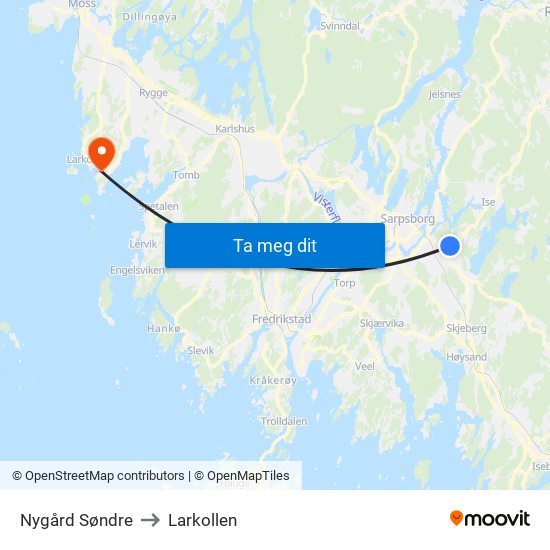 Nygård Søndre to Larkollen map
