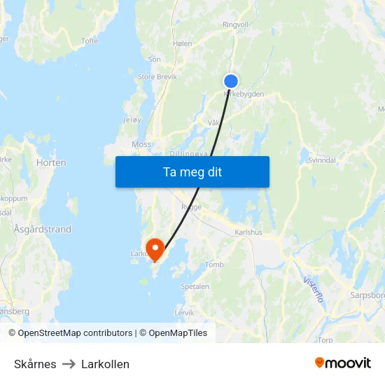 Skårnes to Larkollen map