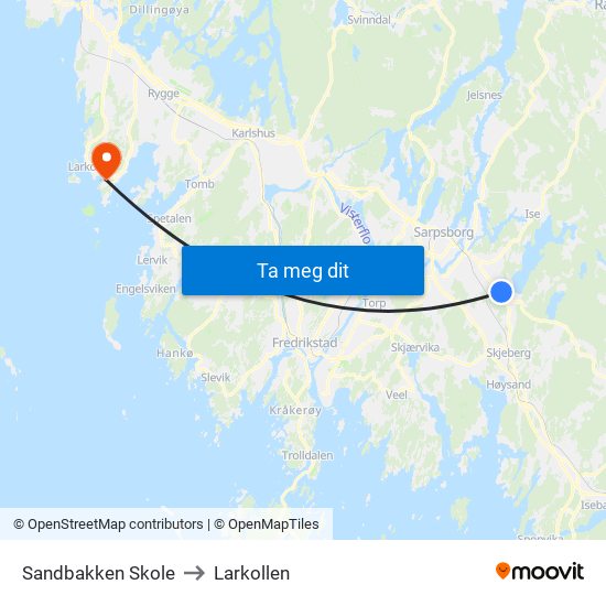 Sandbakken Skole to Larkollen map