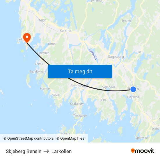 Skjeberg Bensin to Larkollen map