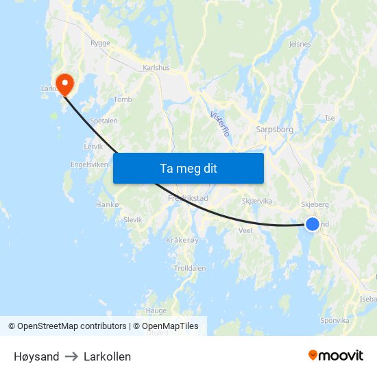 Høysand to Larkollen map