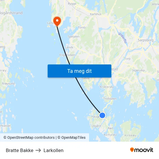 Bratte Bakke to Larkollen map