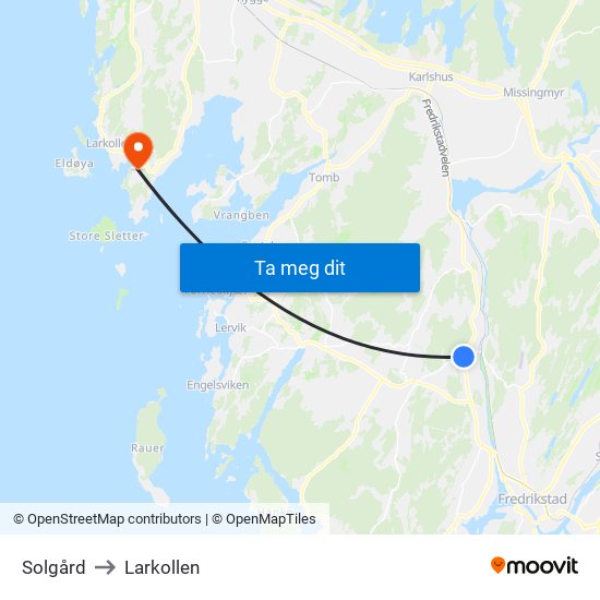 Solgård to Larkollen map