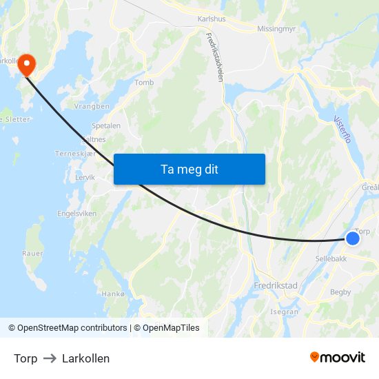 Torp to Larkollen map