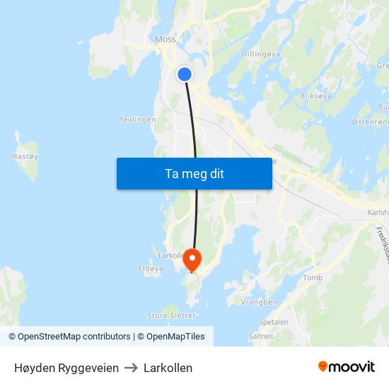 Høyden Ryggeveien to Larkollen map