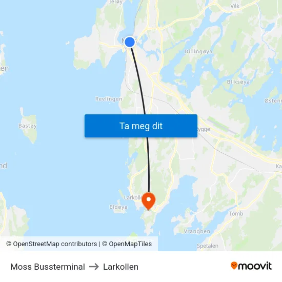 Moss Bussterminal to Larkollen map