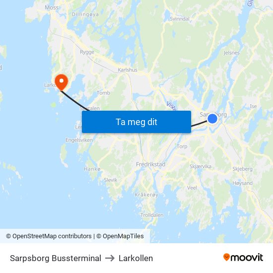 Sarpsborg Bussterminal to Larkollen map