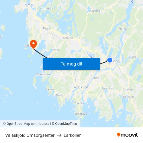 Valaskjold Omsorgsenter to Larkollen map