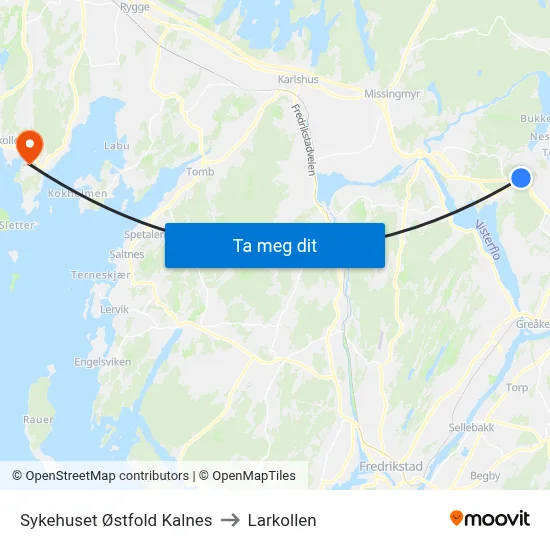 Sykehuset Østfold Kalnes to Larkollen map