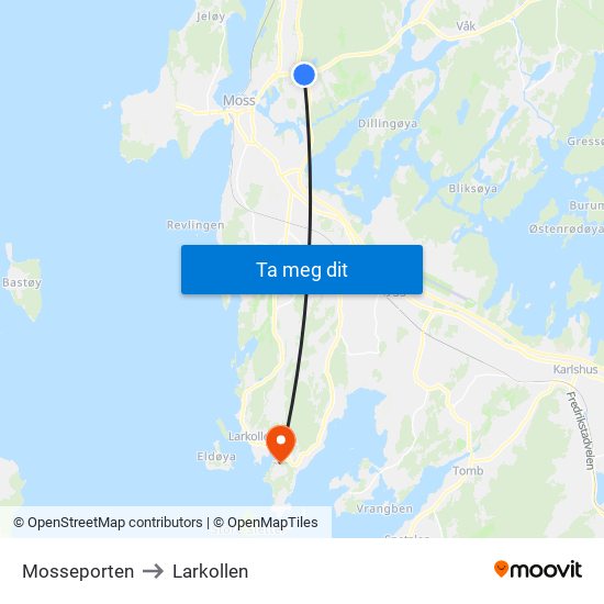 Mosseporten to Larkollen map