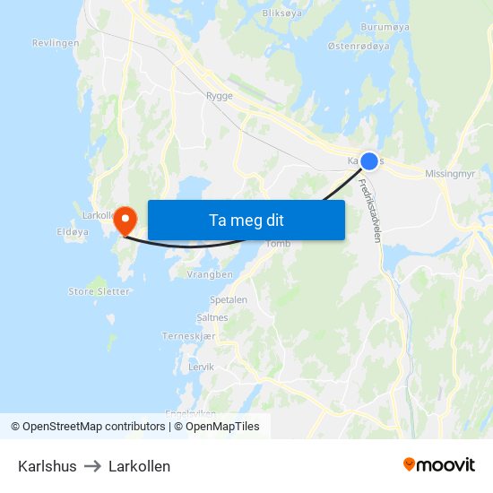 Karlshus to Larkollen map