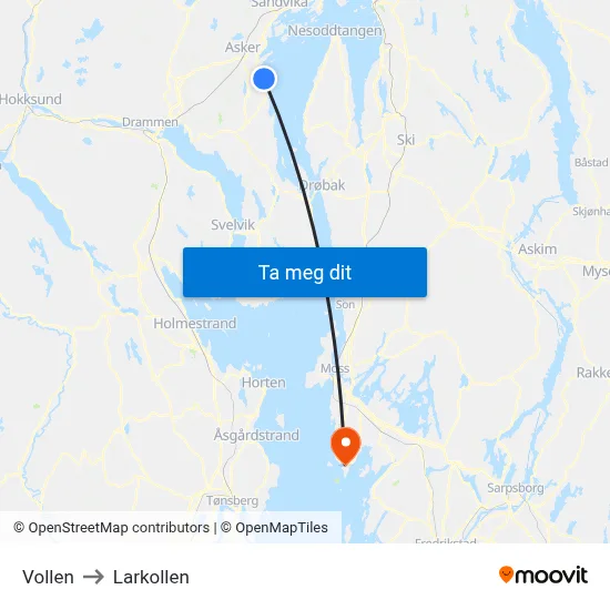 Vollen to Larkollen map